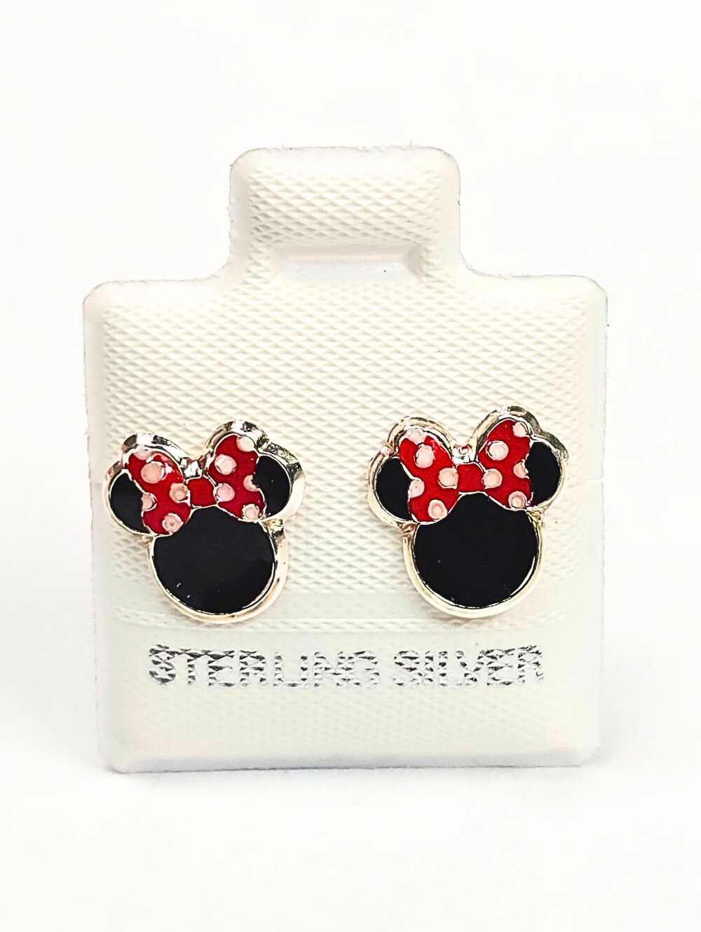 Mouse Style Stud Earrings Red Black Enamel 925 Sterling Silver Kids Womens 10mm